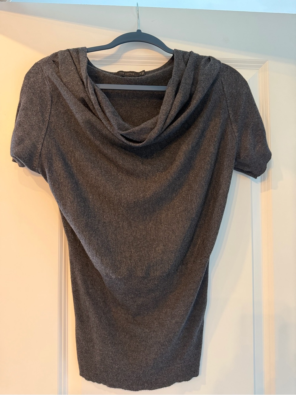 The Limited Dark Charcoal Cowl Neck Short Sleeve Sweater